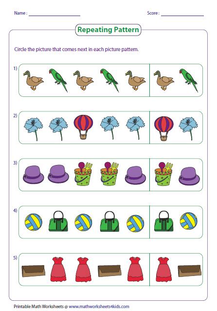 Repeating Patterns Worksheets .
